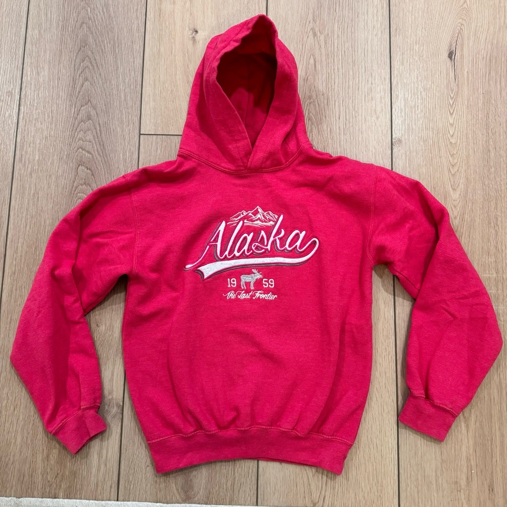 Alaska The Last Frontier girls pink hoodie sweatshirt pullover hooded L